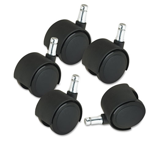 Image of Master Caster® Deluxe Duet Casters, Grip Ring Type B And Type K Stems, 2" Hard Nylon Wheel, Matte Black, 5/Set