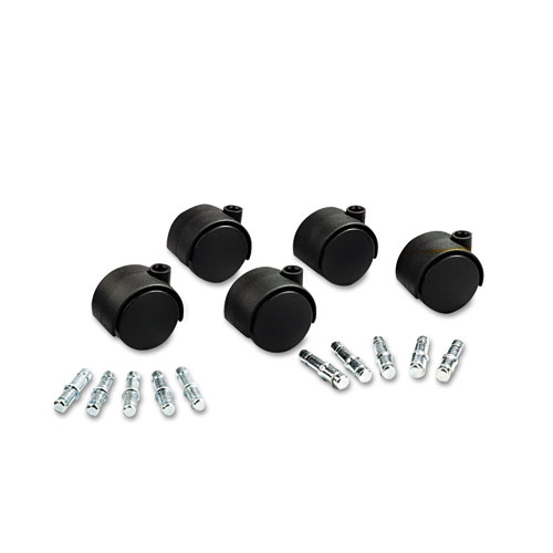 Image of Deluxe Duet Casters, Grip Ring Type B and Type K Stems, 2" Hard Nylon Wheel, Matte Black, 5/Set