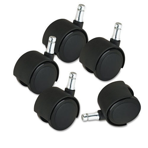 Image of Deluxe Duet Casters, Grip Ring Type B and Type K Stems, 2" Soft Polyurethane Wheel, Matte Black, 5/Set
