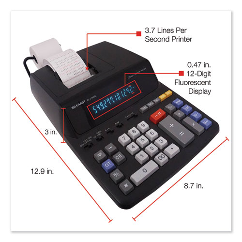Image of EL2196BL Two-Color Printing Calculator, Black/Red Print, 3.7 Lines/Sec