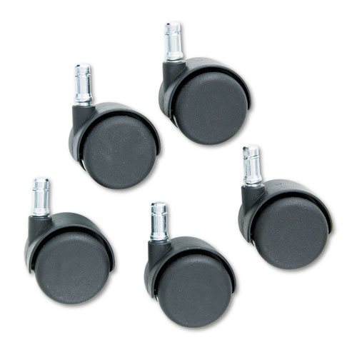 Image of Safety Casters, Standard Neck, Grip Ring Type B Stem, 2" Hard Nylon Wheel, Matte Black, 5/Set