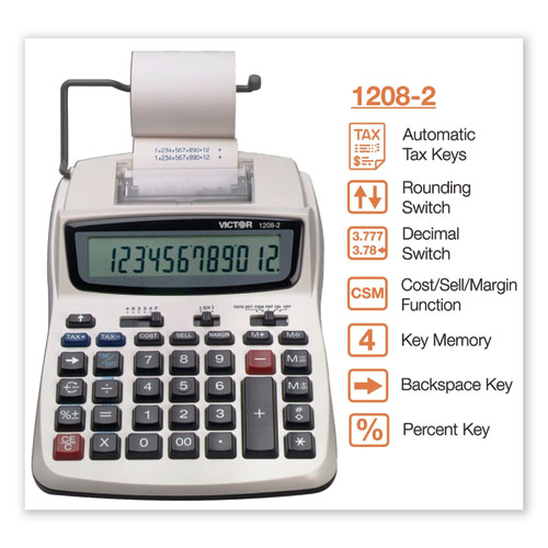 Image of Victor® 1208-2 Two-Color Compact Printing Calculator, Black/Red Print, 2.3 Lines/Sec