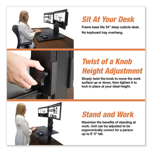 Image of Victor® High Rise Dual Monitor Standing Desk Workstation, 28" X 23" X 10.5" To 15.5", Black