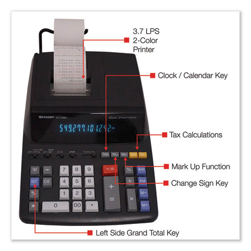 Image of EL2196BL Two-Color Printing Calculator, Black/Red Print, 3.7 Lines/Sec