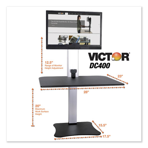 High Rise Electric Standing Desk Workstation, Single Monitor, 28" x 23" x 20.25", Black/Aluminum