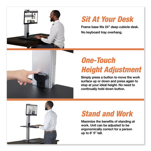 High Rise Electric Standing Desk Workstation, Single Monitor, 28" x 23" x 20.25", Black/Aluminum