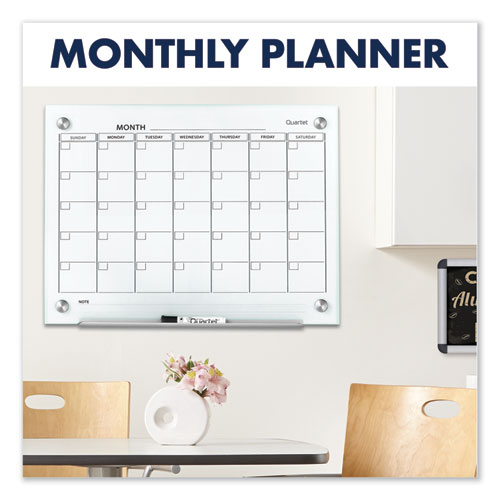Infinity Magnetic Glass Calendar Board, One Month, 36 x 24, White Surface