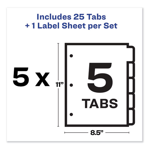 Image of Avery® Print And Apply Index Maker Clear Label Dividers, 5-Tab, Color Tabs, 11 X 8.5, White, Blue Tabs, 5 Sets
