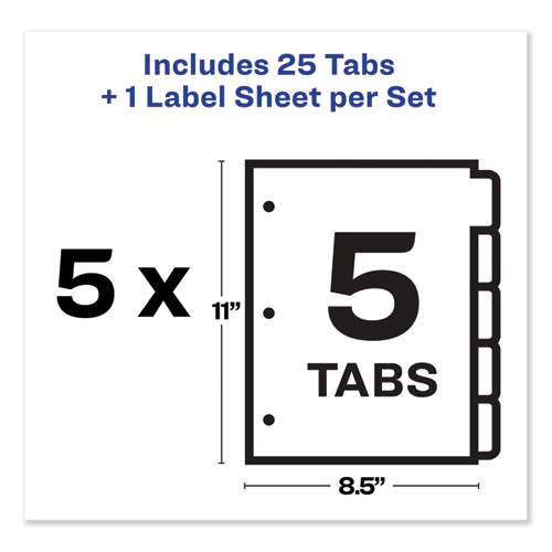 Image of Print and Apply Index Maker Clear Label Dividers, 5-Tab, Color Tabs, 11 x 8.5, White, Contemporary Color Tabs, 5 Sets