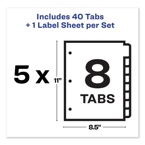 Image of Avery® Print And Apply Index Maker Clear Label Dividers, 8-Tab, Color Tabs, 11 X 8.5, White, Contemporary Color Tabs, 5 Sets