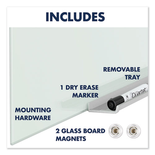 InvisaMount Magnetic Glass Marker Board, Frameless, 74" x 42", White Surface