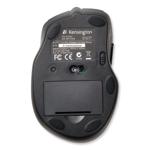 Image of Kensington® Pro Fit Full-Size Wireless Mouse, 2.4 Ghz Frequency/30 Ft Wireless Range, Right Hand Use, Black