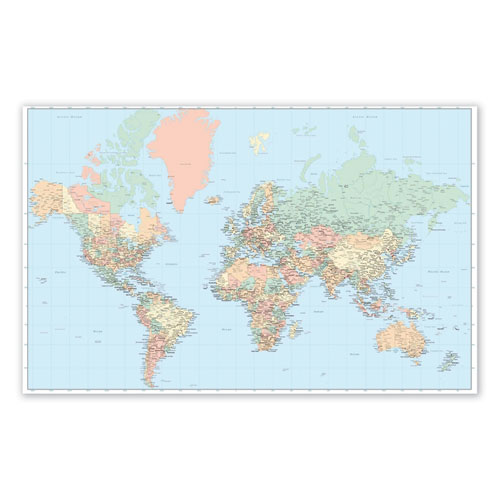 Laminated Wall Maps, World, Dry Erase, 50 x 32