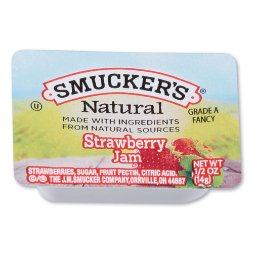 Image of Smuckers 1/2 Ounce Natural Jam, 0.5 oz Container, Strawberry, 200/Carton