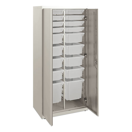 Flagship Storage Cabinet with 8 Small, 8 Medium and 2 Large Bins, 30w x 18d x 64.25h, Loft