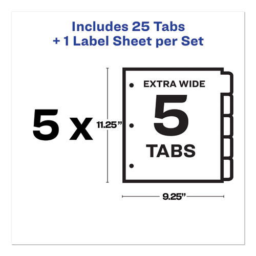Image of Print and Apply Index Maker Clear Label Dividers, Extra Wide Tab, 5-Tab, White Tabs, 11.25 x 9.25, White, 5 Sets