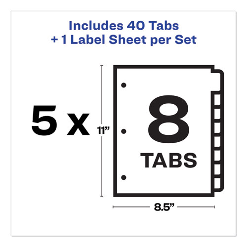 Print and Apply Index Maker Clear Label Plastic Dividers with Printable Label Strip, 8-Tab, 11 x 8.5, Translucent, 5 Sets
