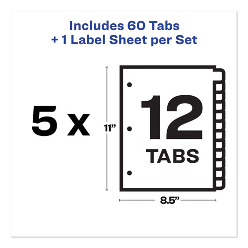 Image of Print and Apply Index Maker Clear Label Dividers, 12-Tab, White Tabs, 11 x 8.5, White, 5 Sets
