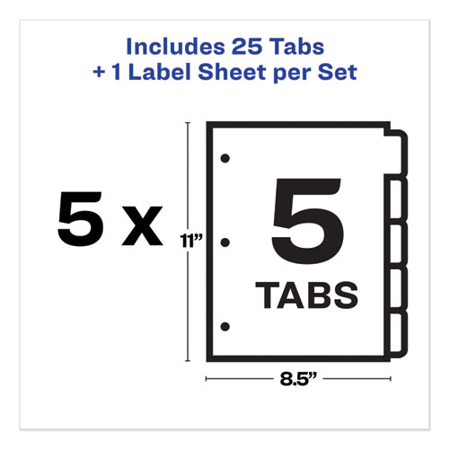 Image of Avery® Print And Apply Index Maker Clear Label Dividers, 5-Tab, White Tabs, 11 X 8.5, White, 5 Sets