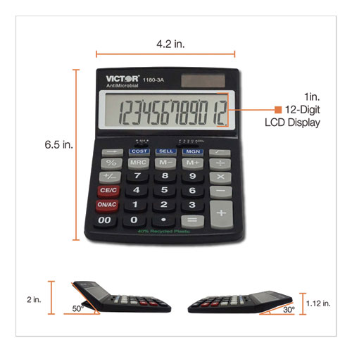 Image of Victor® 1180-3A Antimicrobial Desktop Calculator, 12-Digit Lcd