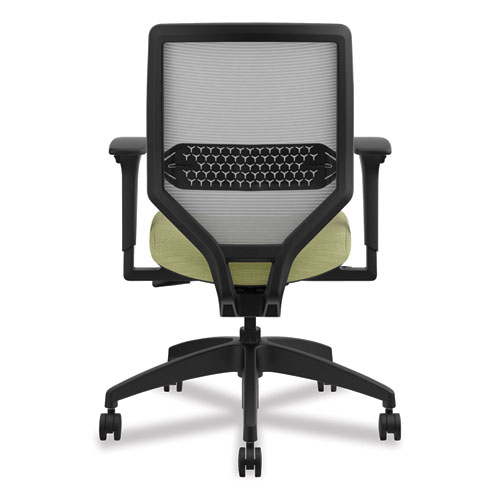 Solve Series Mesh Back Task Chair, Supports Up to 300 lb, 18" to 23" Seat Height, Meadow Seat, Fog Back, Black Base