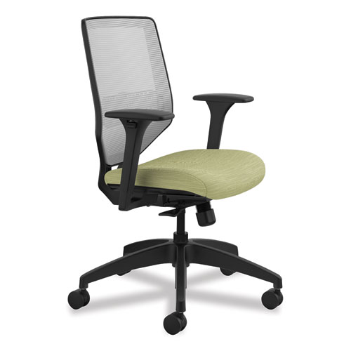 Solve Series Mesh Back Task Chair, Supports Up to 300 lb, 18" to 23" Seat Height, Meadow Seat, Fog Back, Black Base