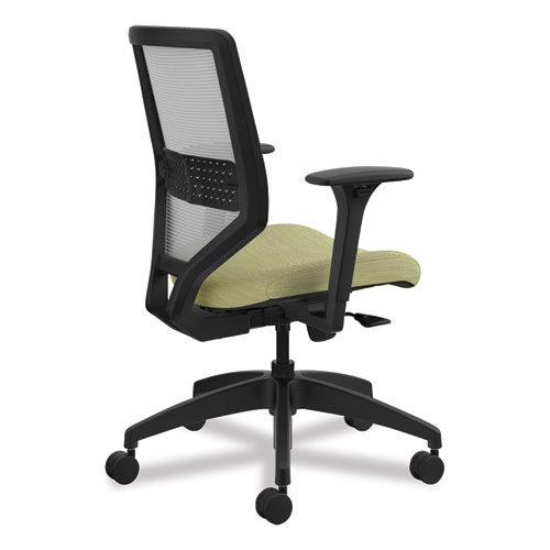Solve Series Mesh Back Task Chair, Supports Up to 300 lb, 18" to 23" Seat Height, Meadow Seat, Fog Back, Black Base
