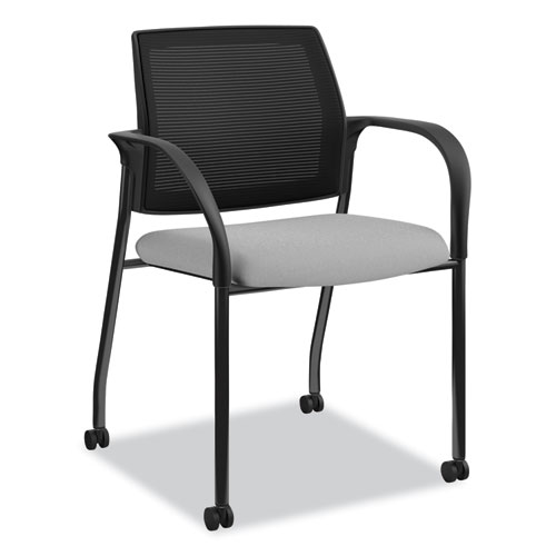 Ignition Series Mesh Back Mobile Stacking Chair, Fabric Seat, 25" x 21.75" x 33.5", Frost Seat, Black Back, Black Base