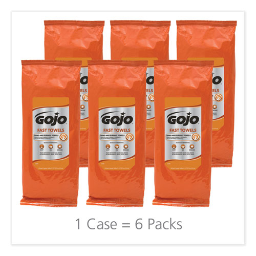 Image of Gojo® Fast Towels Hand Cleaning Towels, 2-Ply, 7.75 X 11, Fresh Citrus, Blue, 60/Pack, 6 Packs/Carton