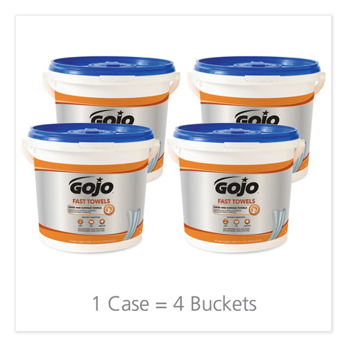 Image of Gojo® Fast Towels Hand Cleaning Towels, 7.75 X 11, Fresh Citrus, Blue, 130/Bucket, 4 Buckets/Carton