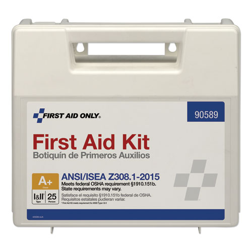 Image of ANSI 2015 Compliant Class A+ Type I and II First Aid Kit for 25 People, 141 Pieces, Plastic Case