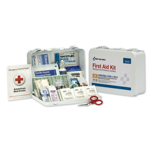 First Aid Only™ ANSI Class A 25 Person Bulk First Aid Kit for 25 People, 89 Pieces, Metal Case