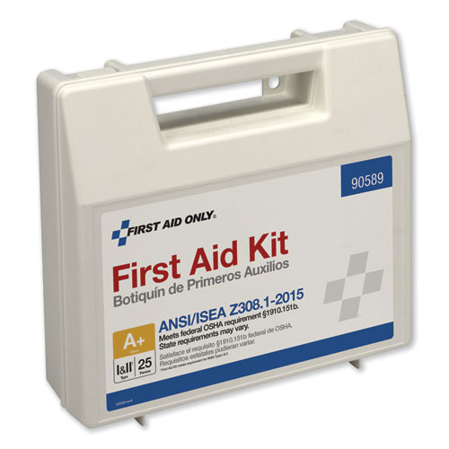 Image of ANSI 2015 Compliant Class A+ Type I and II First Aid Kit for 25 People, 141 Pieces, Plastic Case