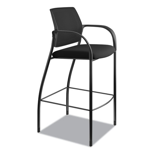 Image of Ignition 2.0 Ilira-Stretch Mesh Back Cafe Height Stool, Supports Up to 300 lb, 31" High Seat, Black Seat/Back, Black Base