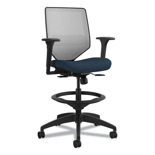 Solve Series Mesh Back Task Stool, Supports Up to 300 lb, 23" to 33" Seat Height, Midnight Seat, Fog Back, Black Base