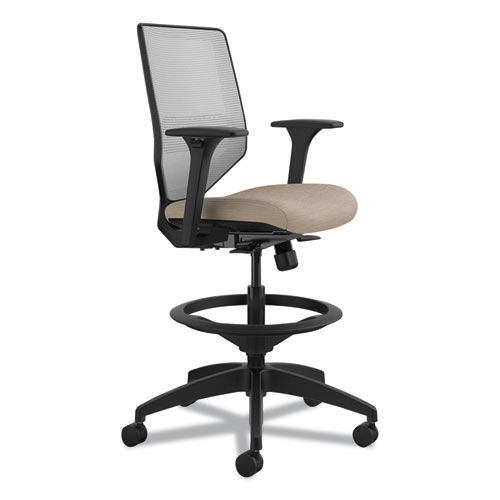 Solve Series Mesh Back Task Stool, Supports Up to 300 lb, 23" to 33" Seat Height, Putty Seat, Fog Back, Black Base