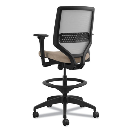 Solve Series Mesh Back Task Stool, Supports Up to 300 lb, 23" to 33" Seat Height, Putty Seat, Fog Back, Black Base