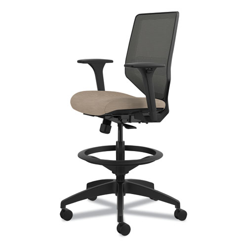 Solve Series Mesh Back Task Stool, Supports Up to 300 lb, 23" to 33" Seat Height, Putty Seat, Charcoal Back, Black Base
