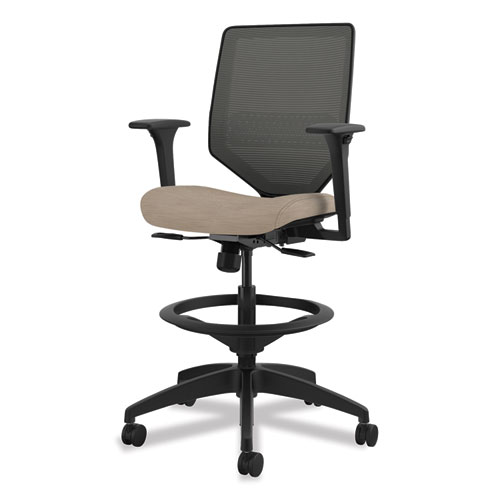 Solve Series Mesh Back Task Stool, Supports Up to 300 lb, 23" to 33" Seat Height, Putty Seat, Charcoal Back, Black Base