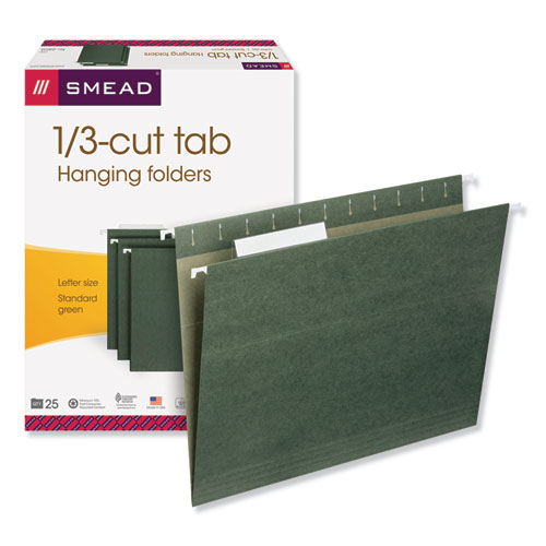 Hanging Folders, Letter Size, 1/3-Cut Tab, Standard Green, 25/Box