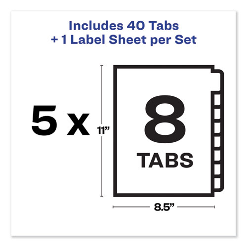 PRINT AND APPLY INDEX MAKER CLEAR LABEL UNPUNCHED DIVIDERS WITH PRINTABLE LABEL STRIP, 8-TAB, 11 X 8.5, CLEAR, 5 SETS