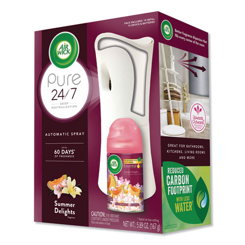 Freshmatic Life Scents Starter Kit, White Flowers and Melon Summer Delights, 5.89 oz Aerosol Spray, 4/Carton