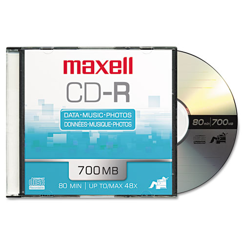 CD-R Recordable Disc, 700 MB/80 min, 48x, Slim Jewel Case, Silver, 10/Pack