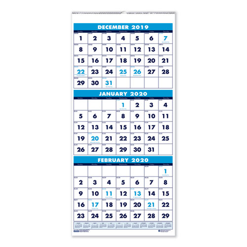 7510016828098 SKILCRAFT 14-Month Wirebound Wall Calendar, 12.25 x 26, White/Black/Blue, 2021-2022