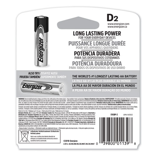 MAX Alkaline D Batteries, 1.5 V, 2/Pack