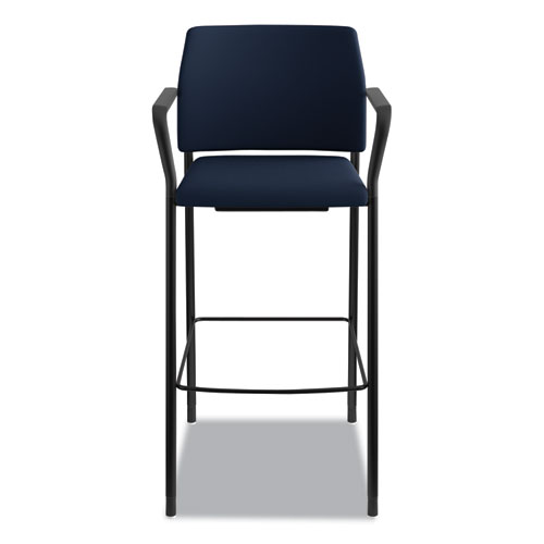 Accommodate Series Cafe Stool with Fixed Arms, Supports Up to 300 lb, 30" Seat Height, Navy Seat, Navy Back, Black Base