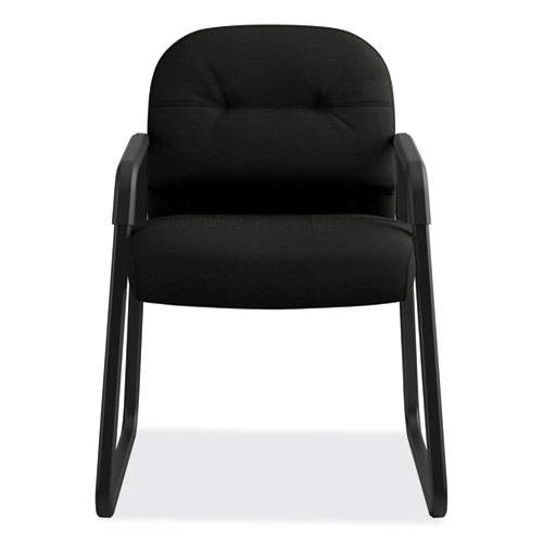 Image of Hon® Pillow-Soft 2090 Series Guest Arm Chair, Leather Upholstery, 31.25" X 35.75" X 36", Black Seat, Black Back, Black Base