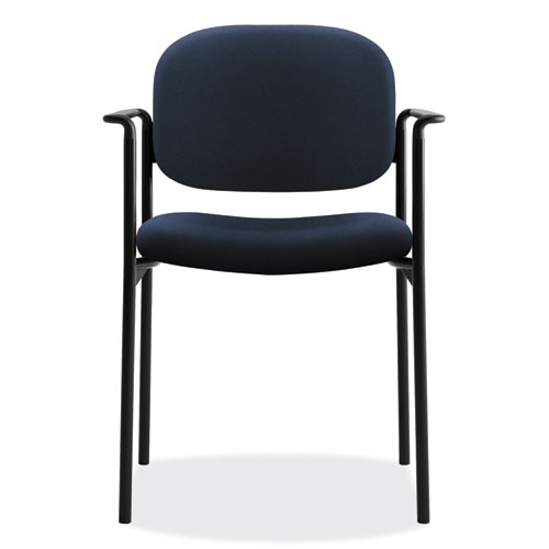 Image of Hon® Vl616 Stacking Guest Chair With Arms, Fabric Upholstery, 23.25" X 21" X 32.75", Navy Seat, Navy Back, Black Base