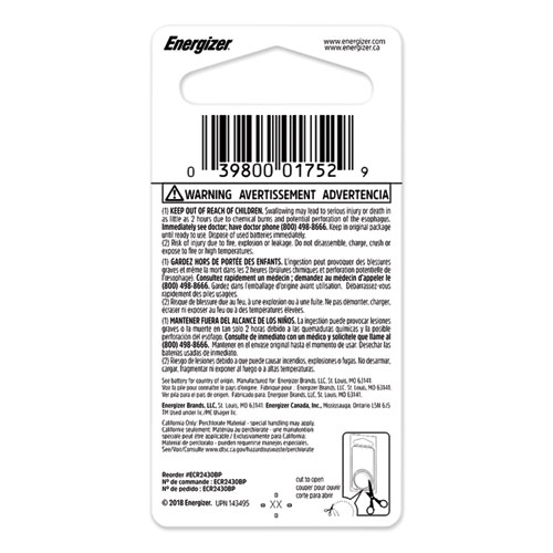 Image of Energizer® 2430 Lithium Coin Battery, 3 V