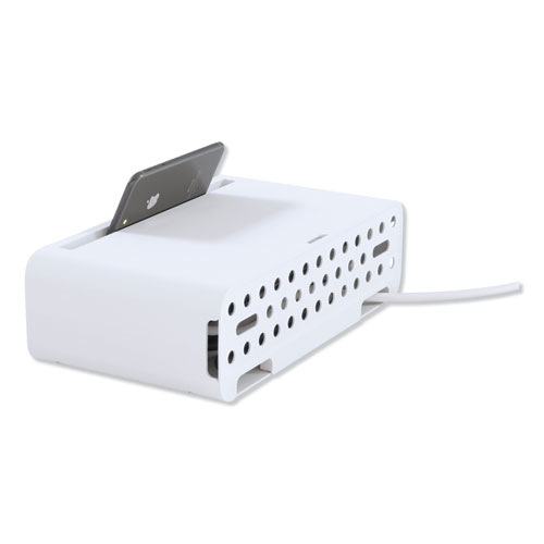 Image of Kantek Cable Management Power Hub And Stand With Usb Charging Ports, 5 Outlets, 3 Usb, 6.5 Ft Cord, White